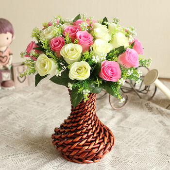 美丽空间仿真花玫瑰花束单支多头花朵套装婚庆塑料绢花艺客厅装饰品假