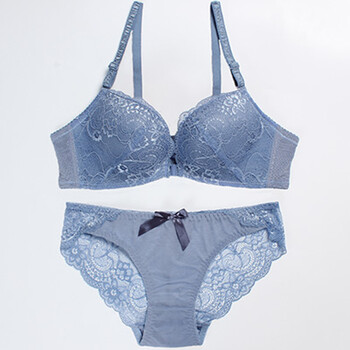 蕾丝女士内衣套装前扣无钢圈文胸美背聚拢性感少女日系小清新 浅蓝色