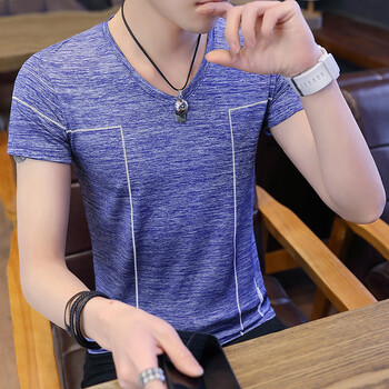 短袖男t恤2018新款衣服韩版修身冰丝打底体恤男士潮半袖上衣 6659蓝色