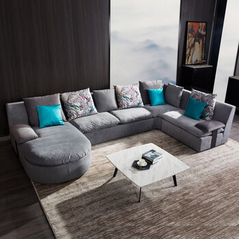 北欧羽绒布艺沙发客厅整装组合小户型现代简约客厅转角沙发可拆洗