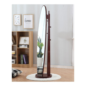 360度移动经济型卧室穿衣镜置地落地式办公室衣柜 椭圆旋转挂衣棕色