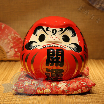 家装软饰礼物陶瓷招财猫摆件储蓄罐家居装饰品红色装饰摆件 达摩红色