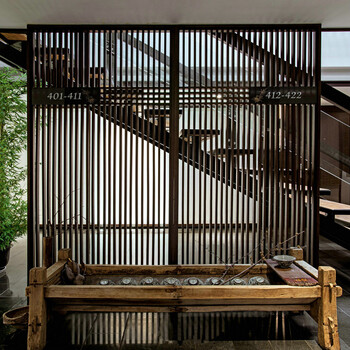 新中式简约木格栅酒店客厅玄关禅意实木条装饰屏风日式活动隔断墙