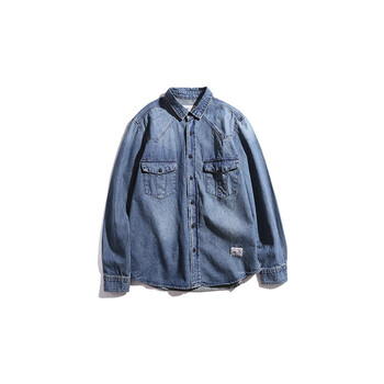 涉谷日系男装新款青少年水洗做旧牛仔休闲长袖衬衫男潮流薄款外套衬衣