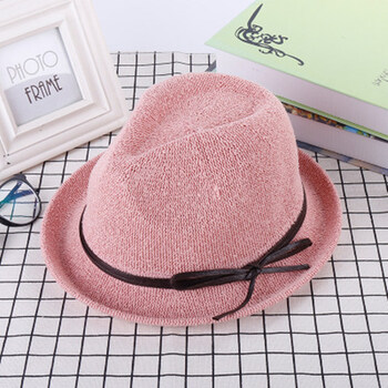 新帽子女春夏蝴蝶结草帽遮阳帽韩版出游爵士帽时尚百搭卷边小礼帽