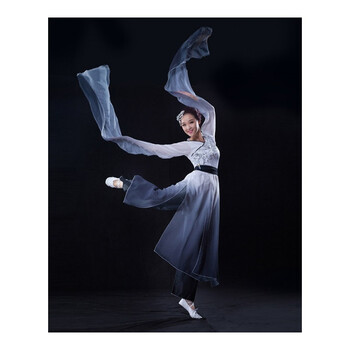 水袖舞蹈服长水袖演出服渐变色女古典舞服装水墨现代舞练功服 黑白