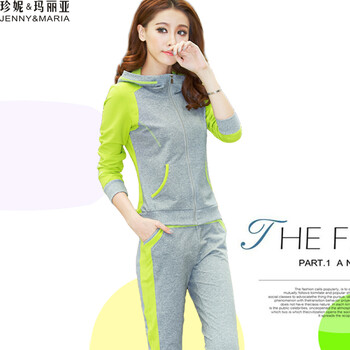 珍妮&玛丽亚 2015秋款连帽开衫卫衣潮运动服套装 2017 紫红色 L