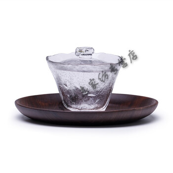 耐高温玻璃盖碗三才碗黑胡桃木底座 玻璃三才杯盖杯创意功夫茶具 无
