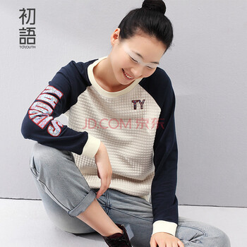 初语春季卫衣女棒球服宽松休闲运动学生套头卫衣女8530521903 米白 L