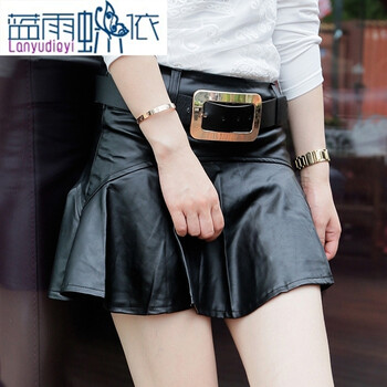 雅婷店2015秋冬新款时尚百搭PU皮半身短裙伞裙 黑色 M