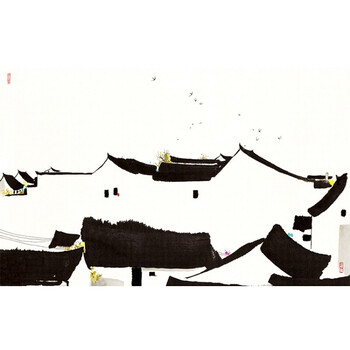 2件8折 装饰画小横幅中国山水画横版 中式客厅挂画江南水乡水墨画 05