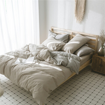 8米床笠四件套2.0m床单被套 米色双拼 2.0m(6.6英尺)床 床笠款