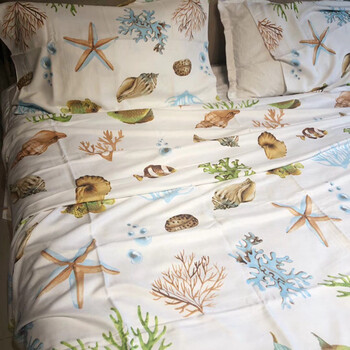 纤维床单枕套三件套 植物花卉凉感睡单冰丝双人竹纤维凉席 三件套海螺