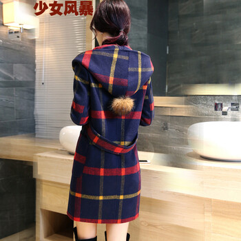 
                                        少女风暴毛呢大衣女2016新款秋冬中长款加厚韩版女装毛呢外套女秋装女 豆绿色 M105-115                