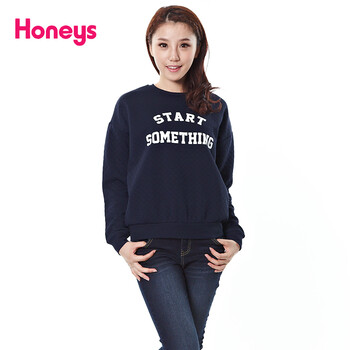 Honeys2015秋季新款休闲压线字母蝙蝠袖卫衣617-11-2967 藏青3 M