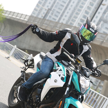 男女摩托车头盔半全盔覆式个性酷四季夏季脏辫子机车赛车犄角 银色