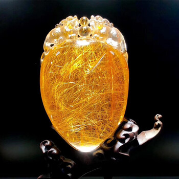 诺源珠宝  天然金发晶双兽摆件  天然水晶摆件工艺品摆件 一生富贵