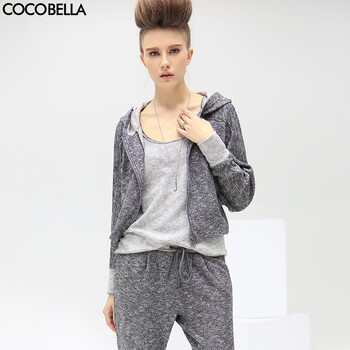 COCOBELLA 2016春装新品时尚运动连帽针织蝙蝠袖宽松短外套CT229 黑灰 M