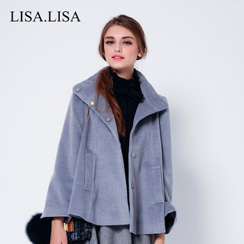 预售lisalisa2015秋冬新款女装韩版宽松毛呢外套甜美呢子大衣外套女秋 灰色 均码