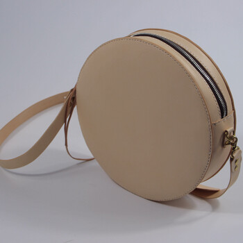 皮具手缝真皮植鞣头层牛皮简约 森系小圆形单肩包小鼓包 小圆包圆形