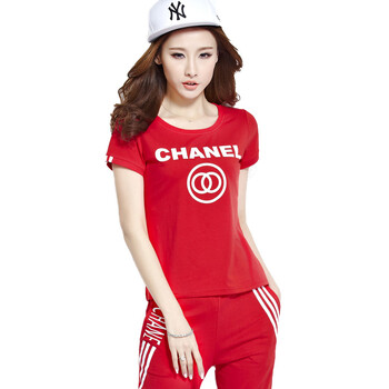 2016夏季新款短袖九分裤女款修身韩版大码运动服时尚运动装 大红色 女