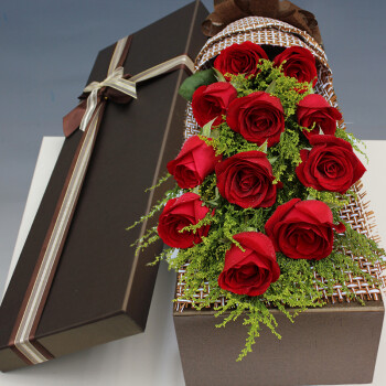 渝中江北南岸区生日红玫瑰礼盒花束送 乳白色 11朵红玫瑰礼盒【图片