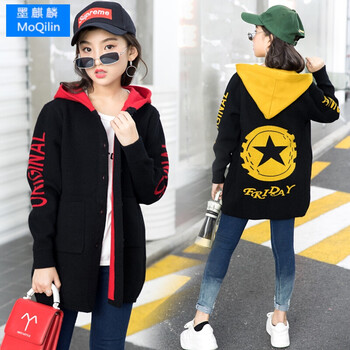 中长款秋冬2018新款中大童韩版连帽毛线大衣儿童女孩秋装棉针织外套