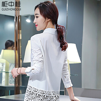 柜中桂 2016新款女装长袖白衬衫女韩范 百搭衬衣裙 修身中长款打底衫 Y008 白色 L建议100-110斤