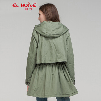 法文箱子Et Boite E131K001 韩版女款中长款休闲风衣外套 47灰绿 L