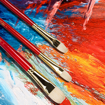 英国温莎牛顿猪鬃扇形油画笔 红色短杆长杆水彩水粉丙烯颜料画笔 圆头