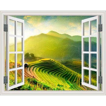 仿真窗户创意贴纸假窗户3d立体贴画客厅卧室宿舍自粘墙贴风景画 h款