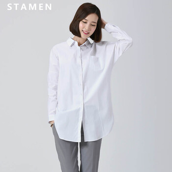 
                                        
                                                            Stamen2018女装新款 韩版纯棉透气白衬衫女长袖打底衫简约款职业衬衣工作服工装 暗门襟蓝色长袖 M                