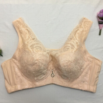 魔术软圈大码大罩杯显瘦夏季收副乳文胸透气舒适调整内衣 杏色 85c
