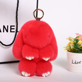 毛毛兔獭兔毛皮草小兔子挂件正版毛绒兔包包背包挂饰可爱兔兔 大红色