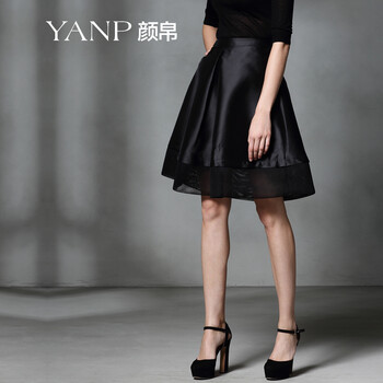 Yanp/颜帛 2015秋冬新品欧美时尚潮流A字中长裙子复古大褶皱半身裙短裙 7252 黑色 L