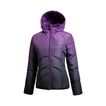 李宁羽绒服女装 冬季新款正品网球保暖短羽绒服外套 aymh038 玄紫色新