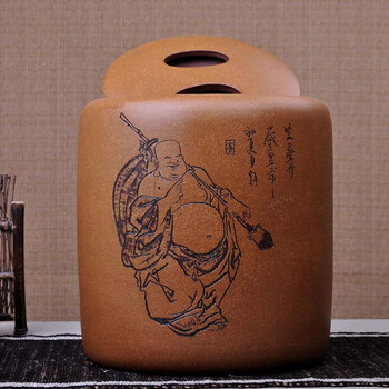 
                                                            茗露 茶叶罐 普洱9饼罐 紫砂茶叶桶 普洱茶仓 紫砂大号茶缸储茶罐 紫砂茶缘9饼罐 357克饼用                