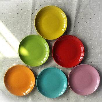 彩色陶瓷盘子家用菜盘餐盘子套装水果盘圆形浅盘创意餐具碟子 粉红色