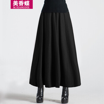 美香蝶2015秋冬季新品韩版女装复古毛呢高腰半身裙修身长裙简约羊毛呢大摆裙 优雅红 M