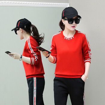 休闲运动套装女春秋季2018新款两件套时尚大码长袖宽松跑步运动服