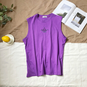 男装夏季无袖t恤男士韩版潮流宽松坎肩运动汗衫印花情侣背心 紫色 xl