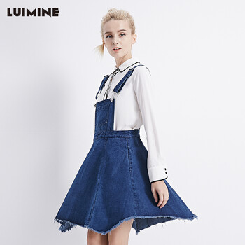LUIMINE2015秋冬新款韩版学院风连衣裙显瘦背带裙牛仔短裙 蓝色 XL