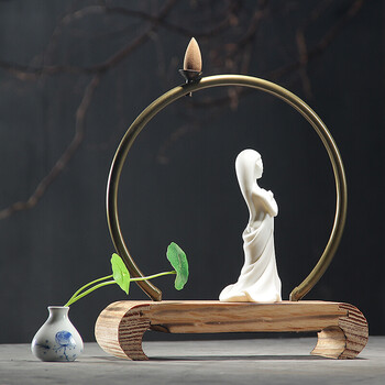 森之悦曼乐 禅意木头倒流香炉仿古创意个性茶道家用檀香炉倒流香家居