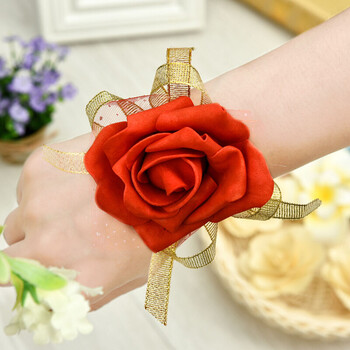 婚庆用品新娘手腕花韩式婚礼仿真舞蹈布艺伴娘姐妹手花 pe手腕花红色