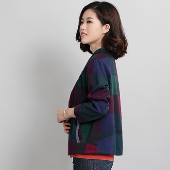 DKchenpin2016春秋款短外套女款棉麻开衫夹克韩版女装外套 酒红 3XL