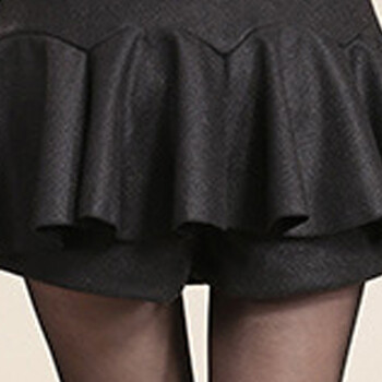 纽恩2015秋冬季新款韩版百褶荷叶边裙裤显瘦毛呢短裤靴裤女半身裤裙1309 黑色 L