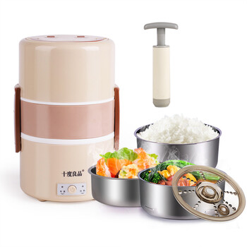 
                                        十度良品（SEED） SD-909s电热饭盒 三层三胆保温独立真空保鲜不锈钢加热饭盒                