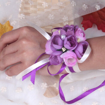结婚庆用品新娘手腕花韩式婚礼道具仿真布艺胸花伴娘姐妹手花 紫色