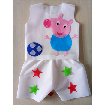 环保服装儿童时装秀男童小猪动物演出服环保材料时装走秀手工diy 白色