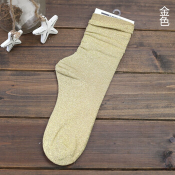 ty夏季女袜金银丝堆堆袜中筒银色金线夏复古韩国亮丝闪袜子yjy 金色